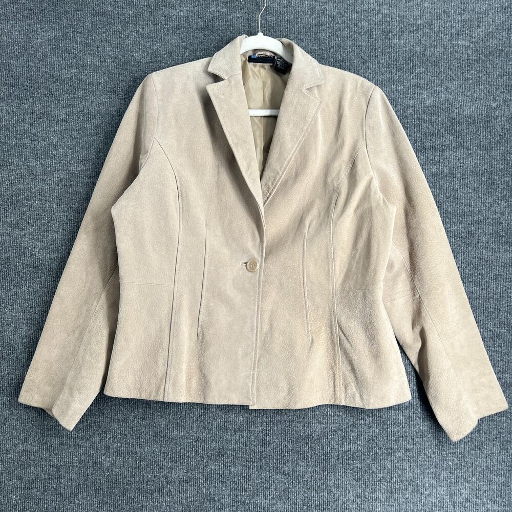 Vintage Relativity Womens Suede Jacket XL Tan Lined Blazer Washable Leather